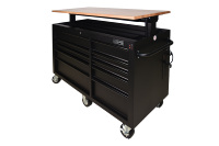 Armoire à outils 142 cm, 10 tiroirs, acier thermolaqué noir, OEM, verrouillable, hauteur réglable, fermeture amortie, sur roulettes, pour mécanicien, garage