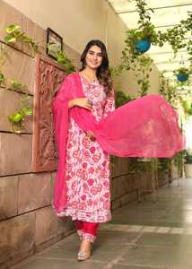 Tissu rayonne kurta imprimé de qualité supérieure avec beau travail de broderie miroir avec belle mousseline de soie Dupatta de haute qualité - Product Image 2