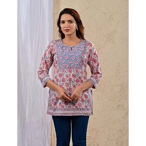 Blusa de Algodón con Estampado Floral Blanco y Rosa para Mujer, Elegante Blusa Larga de Popelina de Seda Bordada, Tallas XS-XL para Primavera y Otoño - Product Image 1