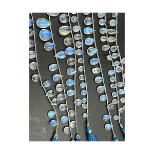 Haute qualité naturel bleu feu arc-en-ciel pierre de lune Briolette poire gouttes 4x6mm à 10x17mm tailles 8 pouces brin pour la fabrication de bijoux - Product Image 6