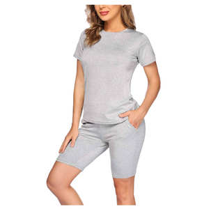 Ensemble short et t-shirt à manches courtes décontracté et uni pour femmes, ensemble 2 pièces pour femmes, ensemble court 2 pièces - Product Image 1