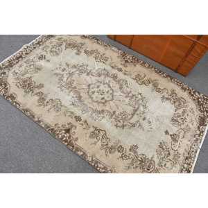 Vintage Turkish Rug, Accent 3.7x6.4 ft (114x196 cm) Rug, <b>Brown</b> Striped <b>Wool</b> Rug - Product Image 3