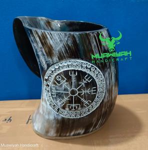 100% haute qualité corne de boeuf tasse meilleure qualité buffle naturel corne à boire chope corne de boeuf tasse sculptée à la main avec taille personnalisée - Product Image 1