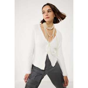 Casual Winter <b>Cardigan</b> Soft Knit Button-Up <b>Crocheted</b> with Cashmere and Acrylic Solid and Print Pattern - Product Image 5