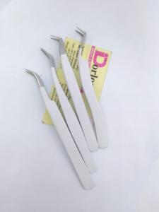 Pinzas de pestañas recubiertas de polvo blanco diamante logotipo personalizado Acero inoxidable Mega volumen curvado pinzas de pestañas de 45 grados - Product Image 5