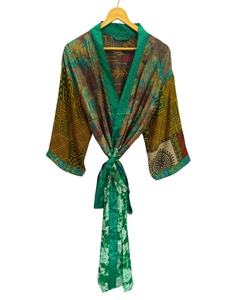 ชุดคลุมบิกินี่กิโมโนสุดหรูสำหรับฤดูร้อนชุดคลุมสำหรับกลางคืนชุดคลุมยาวทำด้วยมือสไตล์อินเดียผ้าไหมส่าหรี - Product Image 4