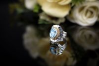 Conjunto de bisel de Plata de Ley 925 sólida de diseñador, anillo de piedras preciosas de Topacio Azul Natural, sin níquel, sin plomo, Unisex para fiestas de bodas