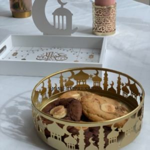 Fourniture directe d'usine Découpe au laser Sculptures islamiques Designer Art Ramadan et Eid Chocolats de fête et dattes Plateau de service - Product Image 1