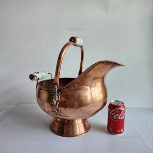 Ornate copper coal bucket with artistic curves and durable build great for <b>Victorian</b> inspired homes or functional storage - Product Image 2