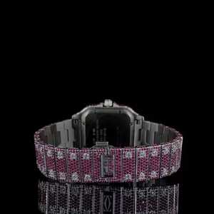 Reloj de diamante de moissanita rosa de acero inoxidable automático personalizado de alta calidad recién llegado Premium rojo Romano 20mm cristal analógico - Product Image 4