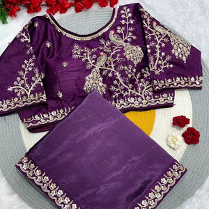 Showstopper diseñador indio seda púrpura Sari última exclusiva blusa de lujo real calidad superior nupcial étnico fiesta desgaste mujeres - Product Image 3