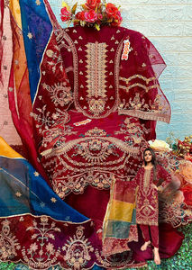 Collection de costumes pakistanais imprimés en crêpe français avec robe de soirée de travail en pierre brodée Jari multi-fils - Product Image 2