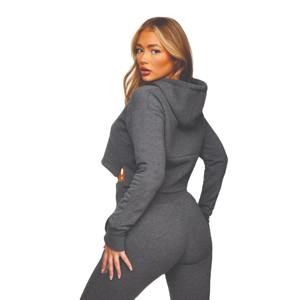 Top corto con estampado de lavado ácido para mujer, sudaderas con capucha OEM con logotipo personalizado, suéter elegante, sudaderas con hombros caídos, ropa de gimnasio transpirable a la moda - Product Image 5