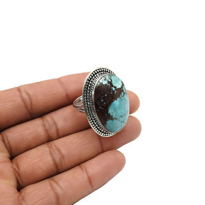 Nueva llegada 925 plata esterlina turquesa natural piedra preciosa forma ovalada anillo joyería hecha a mano precio al por mayor proveedores a granel India - Product Image 5
