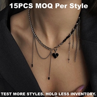 Collier 15 pièces personnalisé style gothique punk noir avec perles de culture d'eau douce, pampilles et chaîne en acier inoxydable, bijoux en éclats de pierre naturelle style sombre