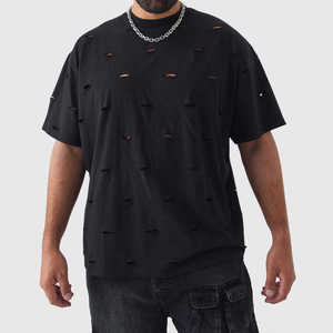 T-shirts de détresse durables de couleur unie légère sur mesure pour hommes dans un nouveau style - Product Image 6