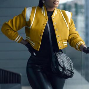 Chaquetas cortas de lana para mujer, parches de chenilla personalizados, Mangas de cuero genuino bordadas, chaqueta universitaria Letterman - Product Image 2