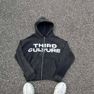 Vente en gros de sweats à capuche et pantalons de survêtement zippés ensembles de lavage de pierre marque privée vêtements épais pour hommes survêtements délavés à l'acide - Product Image 6