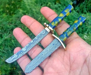 Cuchillo de cocina en miniatura de acero de Damasco de alta calidad con mango de patrón de hoja de resina y Funda de cuero nuevo diseño - Product Image 6