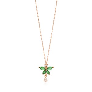 Pendentif en forme de fleur avec pierre émeraude CZ, fabrication artisanale turque, vente en gros, bijoux tendance en argent sterling 925 - Product Image 4