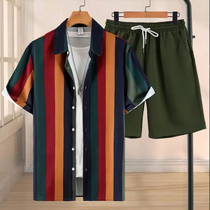 <b>Men's</b> Unique Simple Style Cotton Breathable <b>Shorts</b> Set Printed T-Shirt & <b>Shorts</b> for Casual Summer Wear - Product Image 1