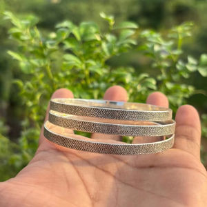 925 Sterling Silver Plated 3 Of <b>Set</b> Texture Vintage Bahamian Bangle Stackable Tribal Bracelet Women Fashion Jewelry wholesale - Product Image 1