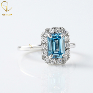 Nuevo diseño clásico IGI certificado 1 Ct azul Esmeralda corte laboratorio cultivado diamante Halo solitario anillo de compromiso para mujeres - Product Image 2