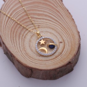 Colgante de Diamante Cultivado en Laboratorio Certificado por IGI, Diseño de Estrella Celestial, Luna y Planeta, en Oro Amarillo/Blanco y Rosa de 9K, con Halo Circular y Galaxia - Product Image 2