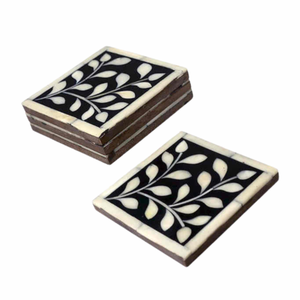 Posavasos de Alta Calidad Ecológicos con Incrustaciones de Hueso Cuadradas y Diseño de Hoja Negra para Decoración de Mesa, Tazas de Té, para el Hogar y Hoteles - Product Image 5