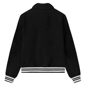 Chaquetas Varsity para Hombre con Servicio OEM, Color Negro, Cuello Camisero, Chaqueta Cortavientos con Bordado Chenille en la Parte Delantera y Trasera - Product Image 2