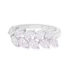 Bague en or blanc 14 carats à deux couches en forme de grappe de diamants cultivés en laboratoire de diamants de taille ovale bague de fiançailles de mariage bijoux fins - Product Image 5