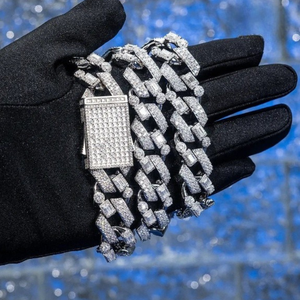 Pulsera de cadena cubana de diamante completo de 14mm para mujer, collar de joyería fina de eslabones cubanos de CZ helado Chapado en plata - Product Image 4