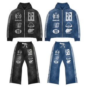 Chándales de entrenamiento lavados con ácido de color azul de talla grande para hombre de forro polar a buen precio - Product Image 1