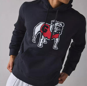 Sweat-shirts à capuche pour hommes en coton 100% lavé à la française, coupe ample, broderie, lavage à l'eau sale, doublure d'hiver, uni - Product Image 1