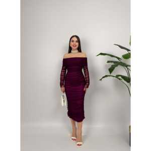 2067 ชุดเดรสผ้าทูลแขนยาวรัดรูปไร้สายคาดไหล่พร้อมเส้นเอวธรรมชาติ - Product Image 1