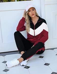Burgundy <b>Women</b> Tracksuit Set 2 Piece Sweatsuit Outfits Long Sleeve Zip Up Lounge Jogger Set with Pocket - Product Image 3