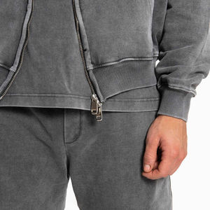 Sweats à capuche délavés à l'acide avec logo personnalisé élégant pour hommes Double fermeture éclair Vêtements décontractés pour l'extérieur Usine directe Fourniture Sweats à capuche pour hommes - Product Image 4