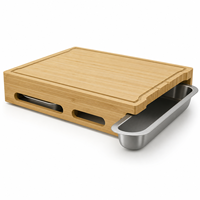 Planche à découper multifonction en bambou avec 2 plateaux coulissants en acier inoxydable pour la préparation des aliments et le service en cuisine