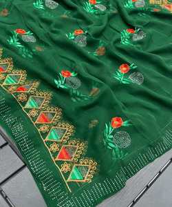 ดูสวยงามในผ้าสารีชีฟองของเราพร้อมรายละเอียดนัวเนีย รวมถึงความสง่างามด้วยผ้าสารี Chinon ของเราที่สมบูรณ์แบบสําหรับทุกโอกาส - Product Image 3