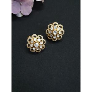 ต่างหูเม็ดกลมลายดอกไม้ kundan polki ต่างหูอัลลอยชุบโรเดียมพร้อมเพชรไข่มุกสำหรับปาร์ตี้งานแต่งงานของขวัญ - Product Image 2