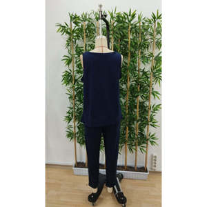 Ensemble deux pièces pour femme, chemisier à bretelles et col rond en viscose à deux fils et pantalon de survêtement, 26612 - Bleu marine - Product Image 6