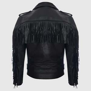 Chaqueta de motorista de cuero de estilo universitario clásico para hombre, borlas con flecos, protección UV a prueba de viento, tela de lona transpirable, Color personalizado - Product Image 2