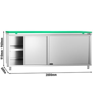 ตู้พื้นสแตนเลส PREMIUM - 2000x600 มม. - พร้อมประตูบานเลื่อน - รวม เขียงสีเขียว - Product Image 2