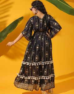 New Office Lady Robe imprimée décontractée avec taille élastique Respirant et lavable avec robes de soirée - Product Image 4