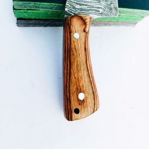 Mini couteau de transport de poche lame fixe chasse couteau à dépecer couteau en acier damas manche en bois Pakka avec gaine en cuir - Product Image 4