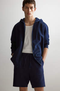 Pantalones cortos deportivos informales azul marino para hombre al por mayor 100% algodón sólido PANA logotipo personalizado ajuste regular para entrenamiento en pista - Product Image 3