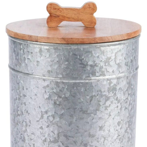 Recipiente de almacenamiento de alimentos para mascotas de metal con tapa de madera para soluciones de almacenamiento de alimentación de mascotas organizadas con estilo - Product Image 1