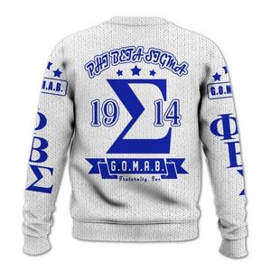 Phi Beta Sigma maglione lavorato a maglia confraternita 1914 in ciniglia in acrilico lettere greco blu maglione Sigma bianco abbigliamento Premium - Product Image 4