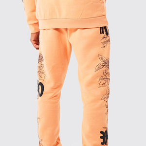 Ensemble de survêtement décontracté en nylon écologique personnalisé, sweat-shirt à capuche et pantalon de jogging, impression en relief - Product Image 4