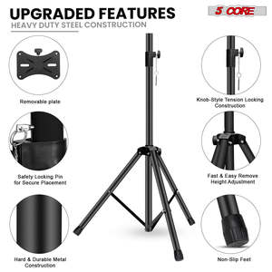 5 Core Speaker Stand Height Adjustable PA DJ <b>Tripod</b> Studio Monitor Stands w 35mm Compatible Insert - Product Image 3